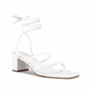 RAYE White Wrap-Strap Block Heel Sandal